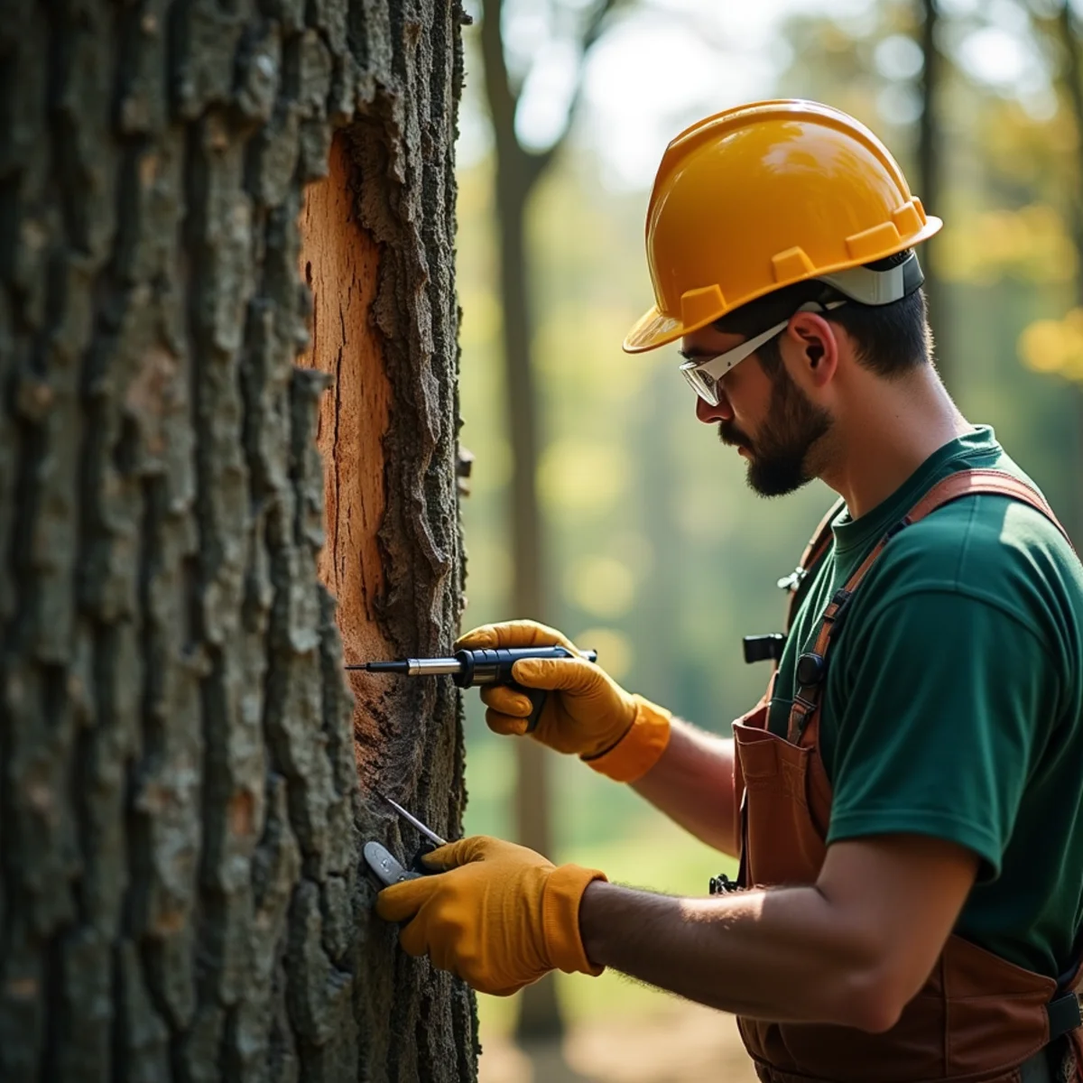 Arborist inspecting critical tree indicators for Best Time to Prune Trees in Western North Carolina
