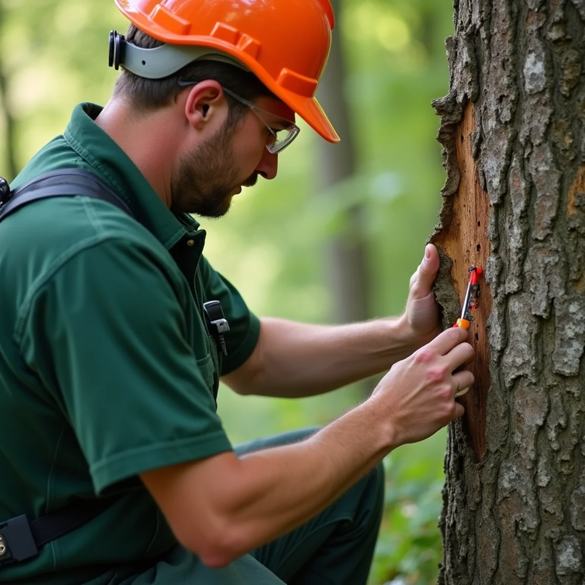 Arborist inspecting critical tree indicators for 7 Signs a Tree Is Dangerous and Needs to Come Down