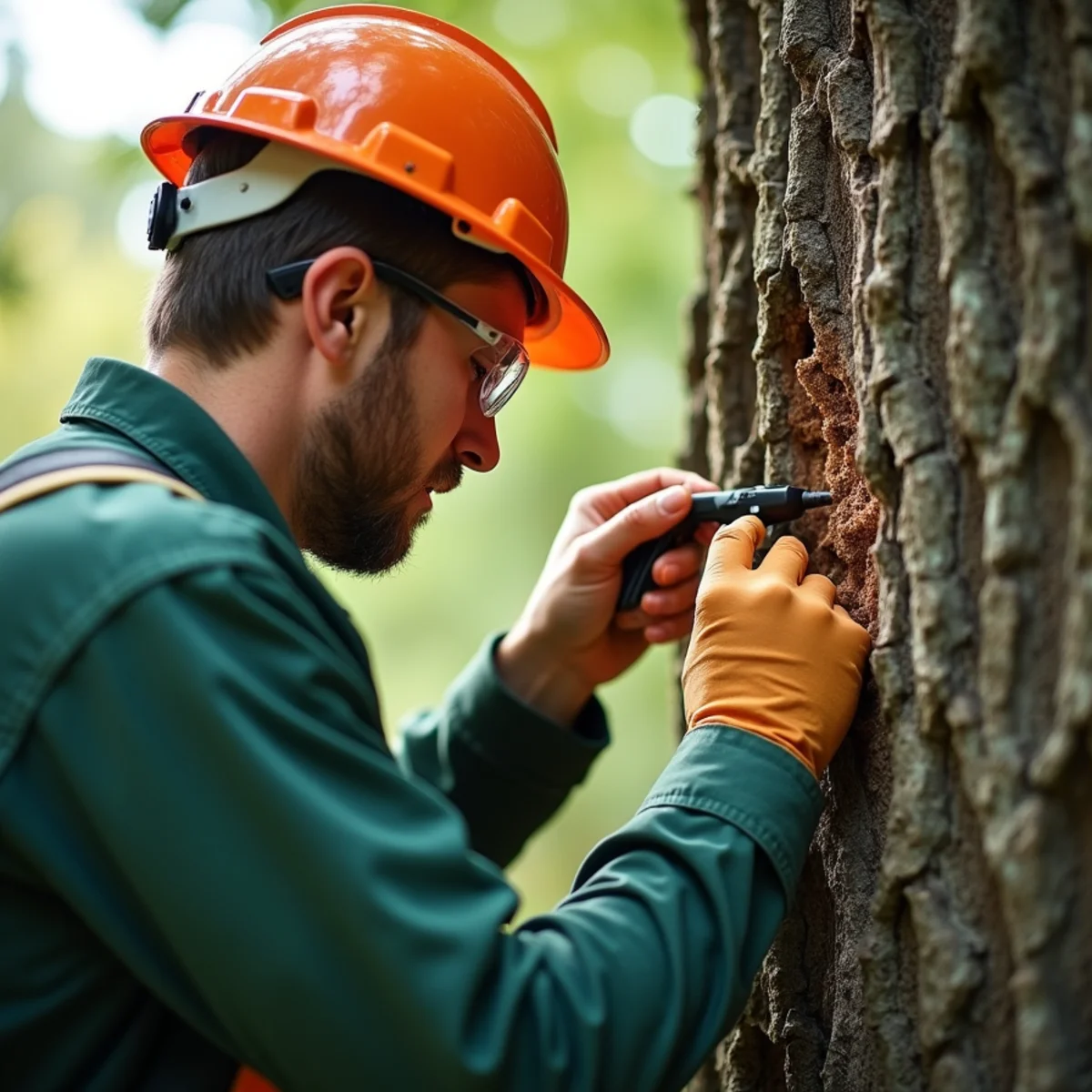 Arborist inspecting critical tree indicators for Storm-Proofing Trees Before Hurricane & Ice Season