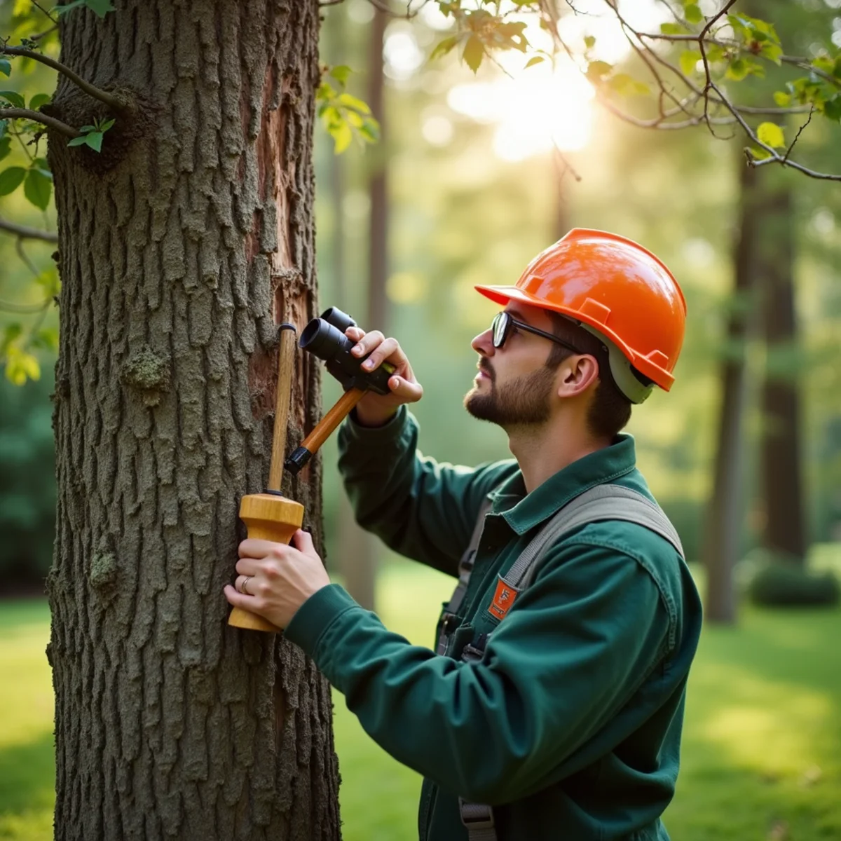 Arborist conducting structural diagnostic assessment for HOA & Property Management Tree Service in Morganton