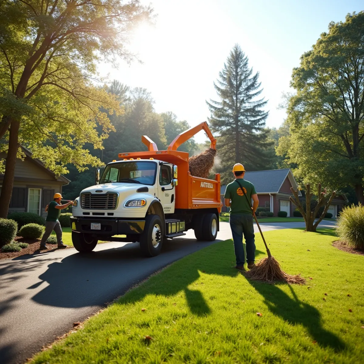 Spotless lawn cleanup and commercial brush chipping after tree service