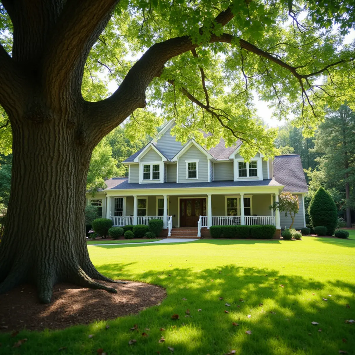 Mature shade tree canopy on residential property in Dallas, NC