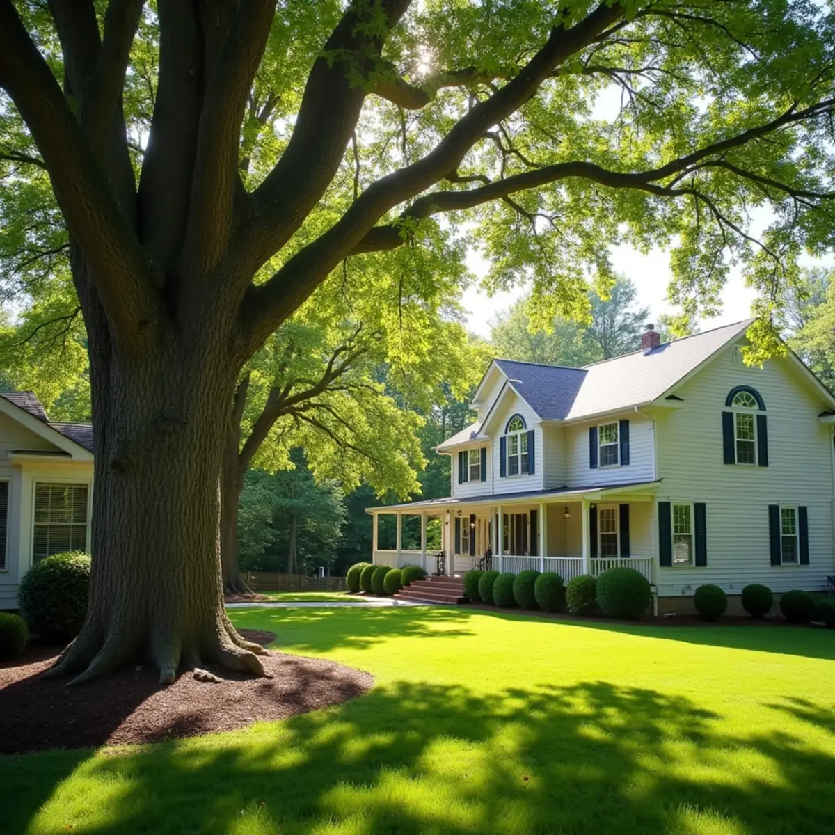 Mature shade tree canopy on residential property in Forest City, NC