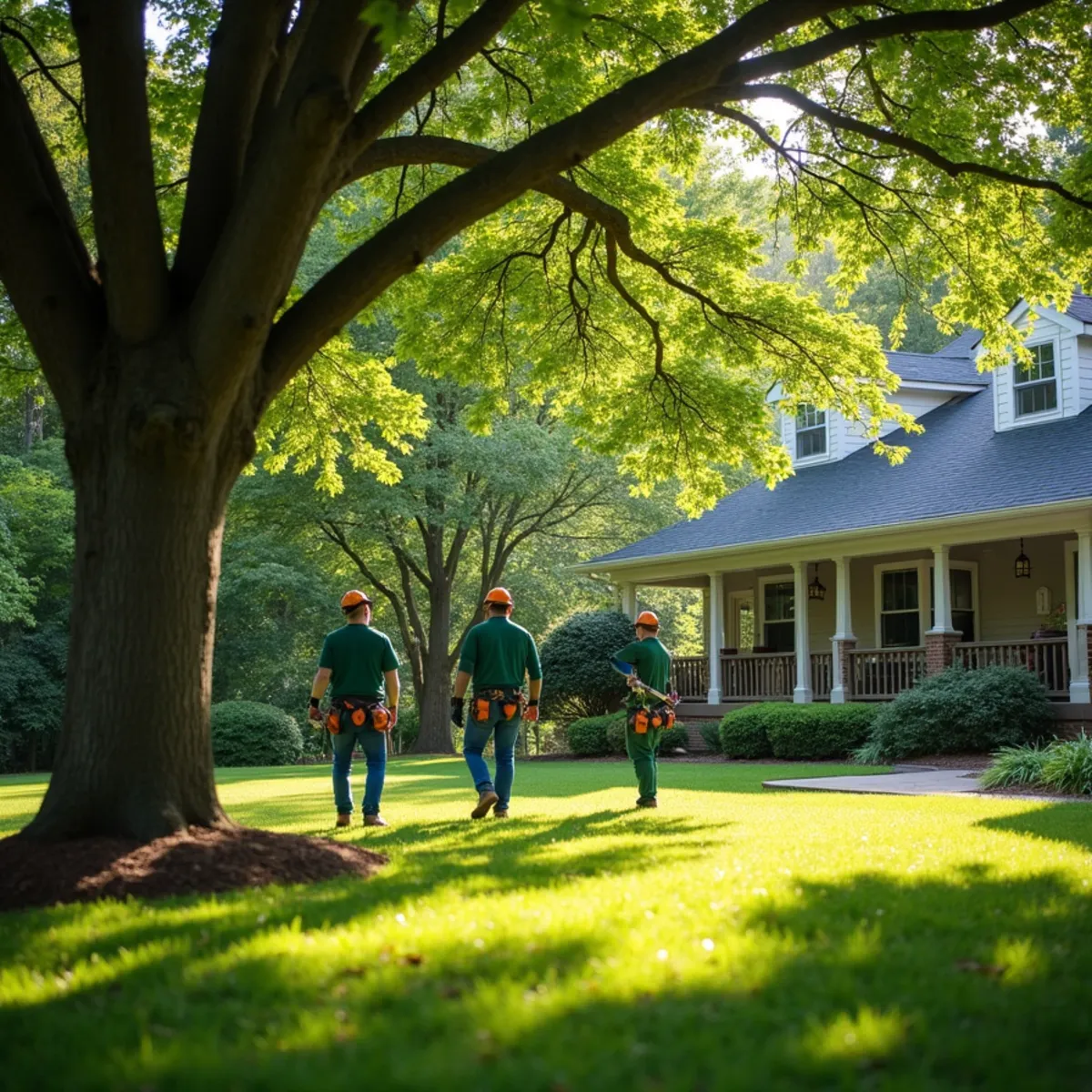 Mature shade tree canopy on residential property in Lenoir, NC