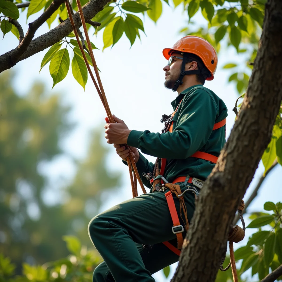 Climbing arborist performing precision rope rigging in Lenoir, NC