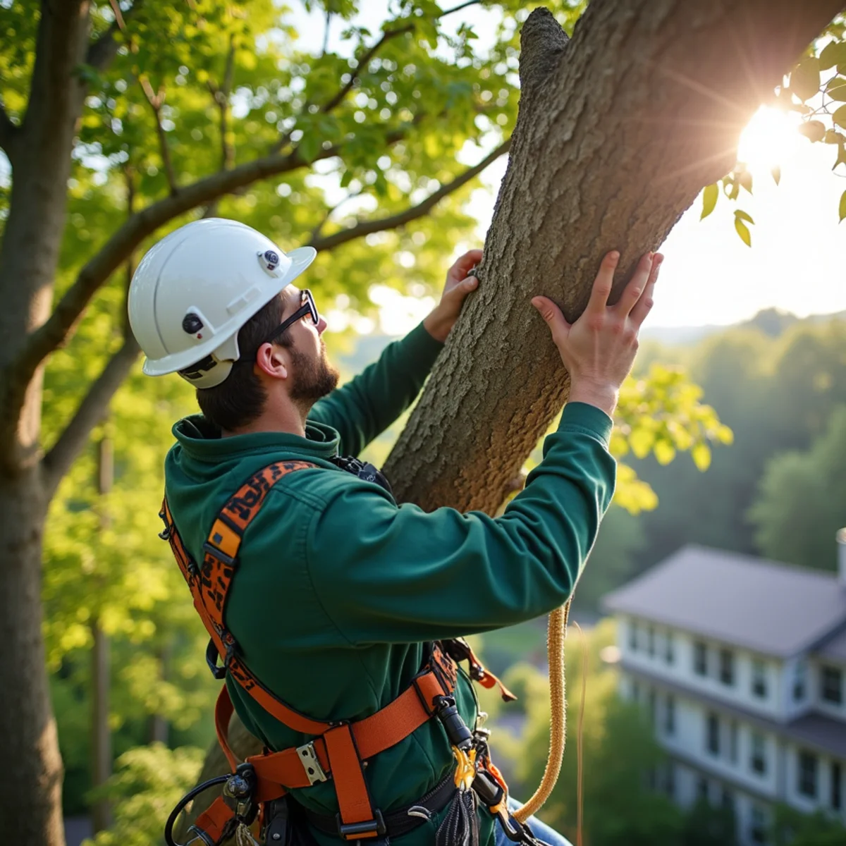 Climbing arborist performing precision rope rigging in Sherrills Ford, NC
