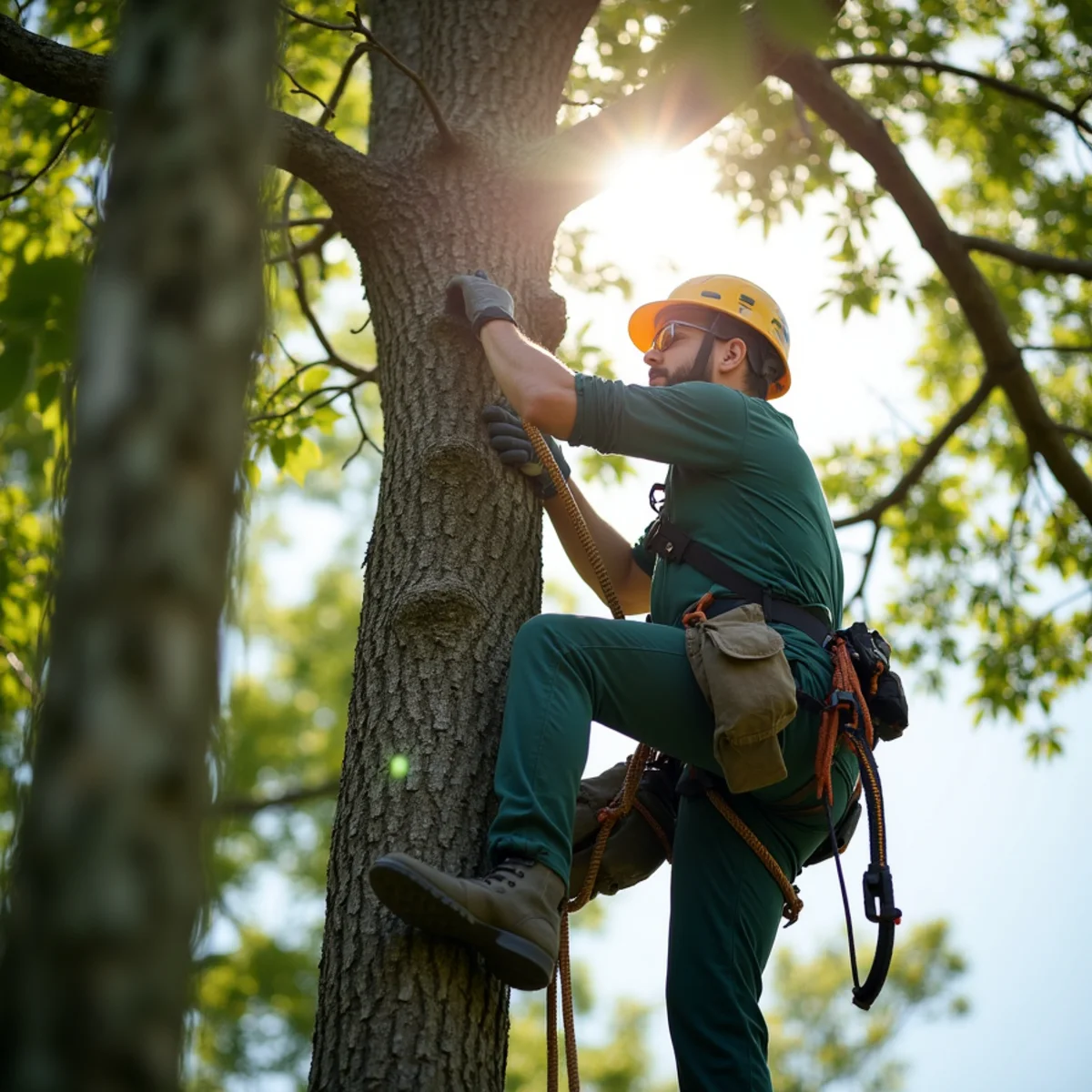 Climbing arborist performing precision rope rigging in Taylorsville, NC