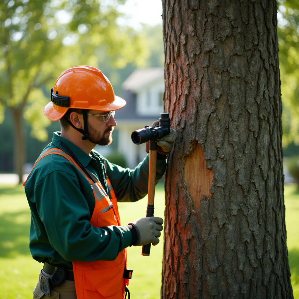Arborist conducting structural diagnostic assessment for Stump Grinding in Morganton