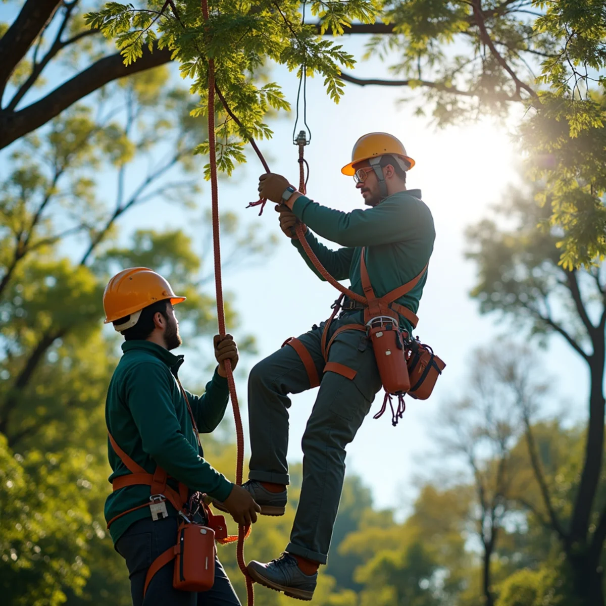Precision technical rope rigging and lowering for Tree Fertilization