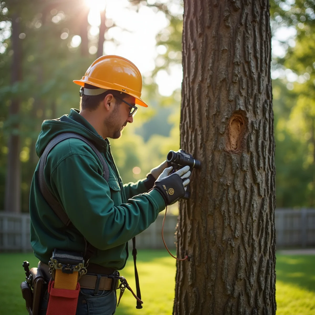 Arborist conducting structural diagnostic assessment for Tree Removal Near Houses in Morganton