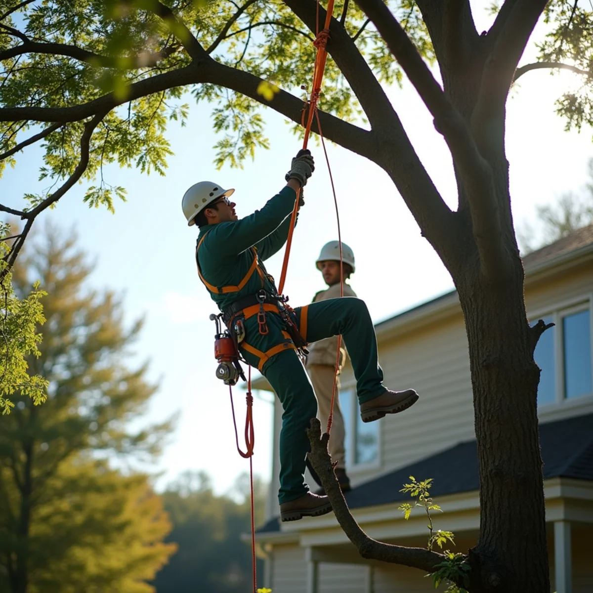Precision technical rope rigging and lowering for Tree Removal